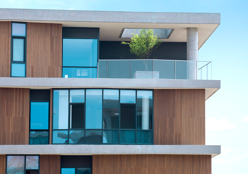 CTECH cognac Dasso bamboo cladding used to clad the exterior of a new development