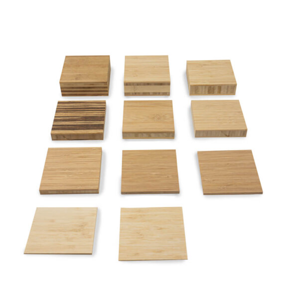 A top-down shot of the samples contained in the bamboo veneer & plyboard sample pack