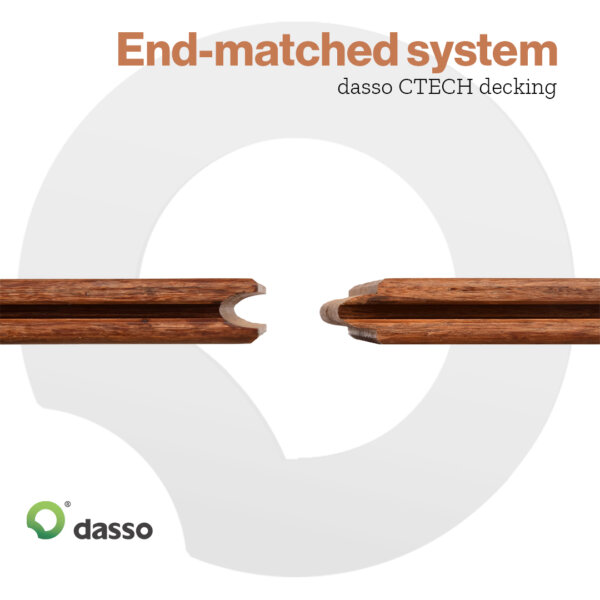 The end-matched system of the CTECH fused bamboo decking made by the Dasso Group