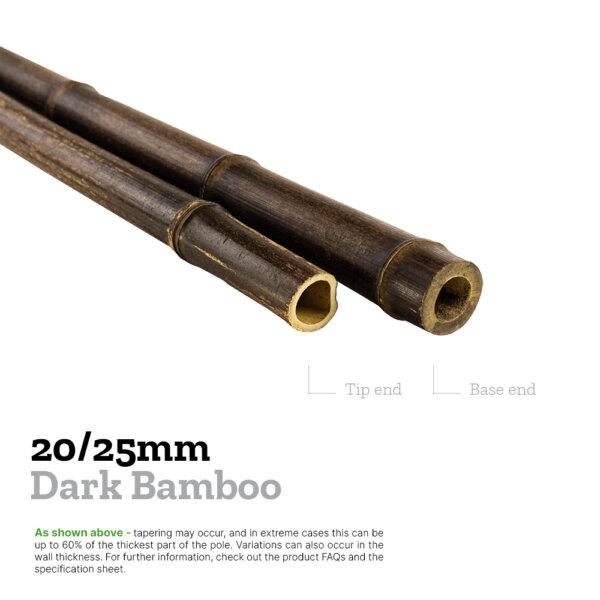 20/25mm dark bamboo explainer image comparing the diameters of the base and tip to show tapering