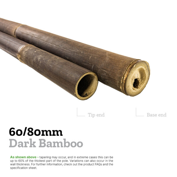 60/80mm dark bamboo explainer image comparing the diameters of the base and tip to show tapering