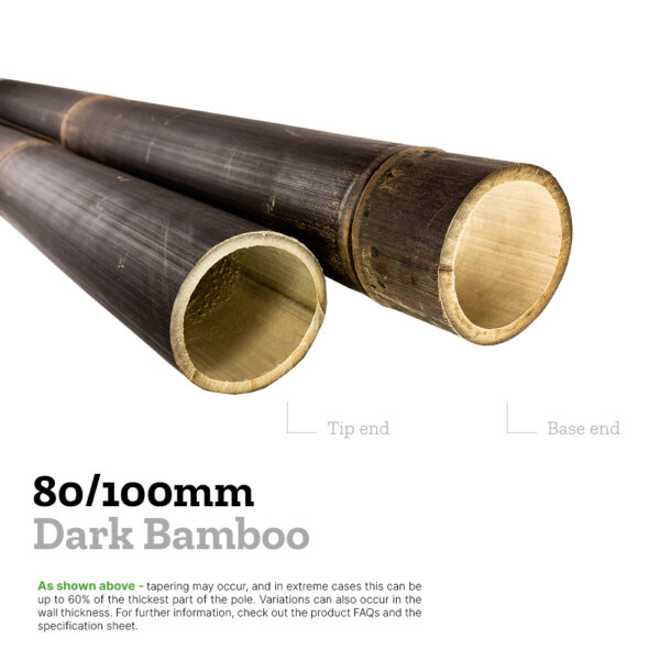 80/100mm dark bamboo explainer image comparing the diameters of the base and tip to show tapering