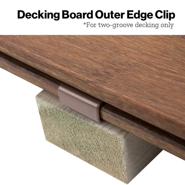 Explainer image of the dasso bamboo decking outer edge clip for G2 decking boards