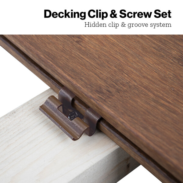 Explainer image showing the hidden clip system for the bamboo decking main boards