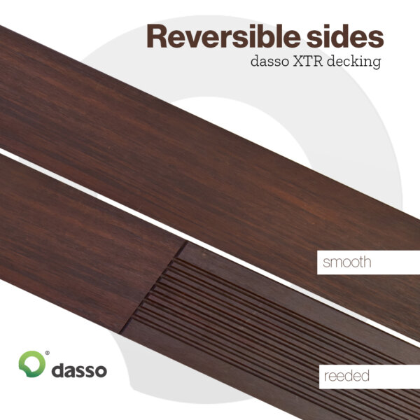 Product image showing the smooth face and the reverse reeded face of the XTR bamboo decking