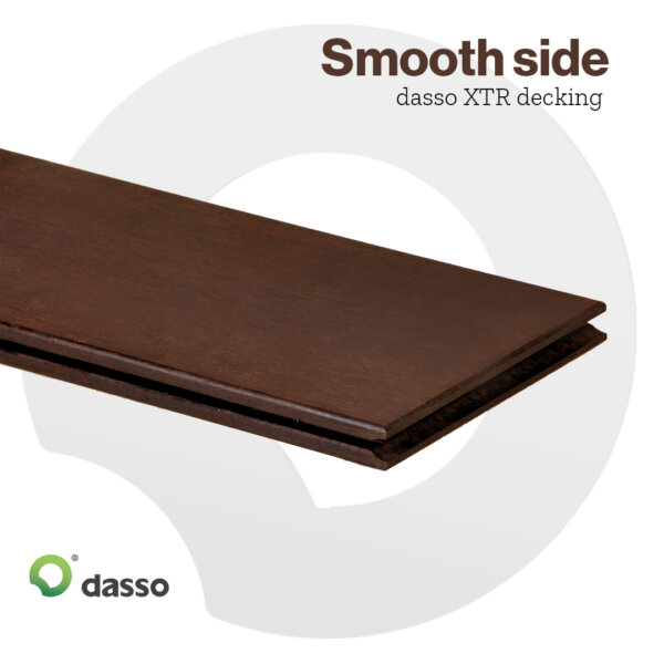 The smooth side of the two-sided XTR bamboo decking by Dasso