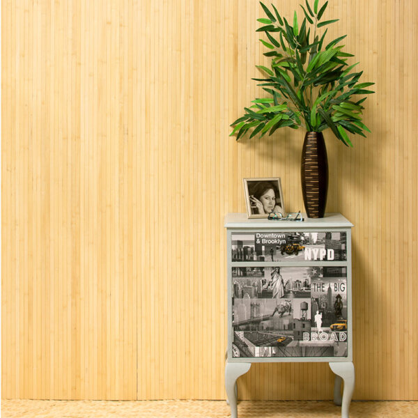 Autumn Wheat flexible bamboo wall panelling installed in a room for an interior design project