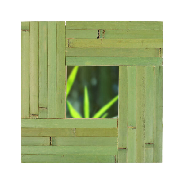 Raw Green flexible bamboo wall panelling decorates a small mirror as part of a craft project