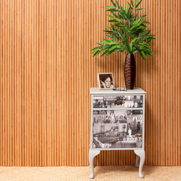 Vanilla Stripe flexible bamboo wall panelling installed in a room