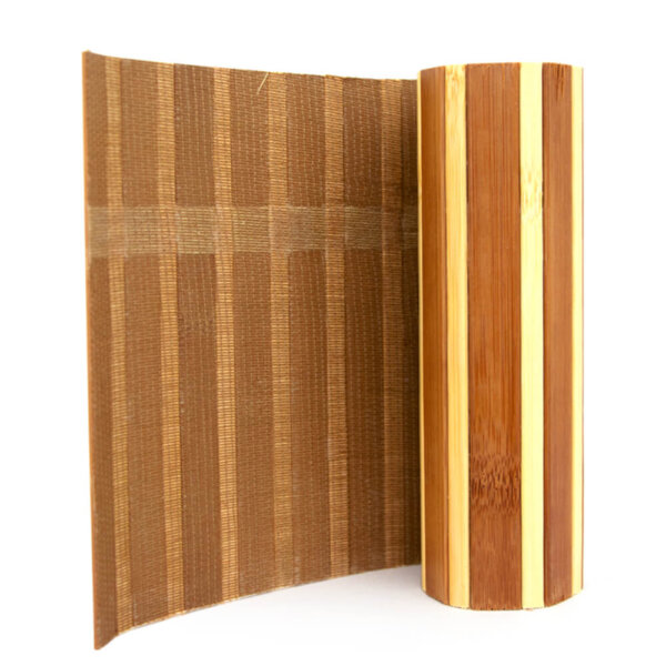 A sample-sized roll of vanilla stripe flexible bamboo wall panelling