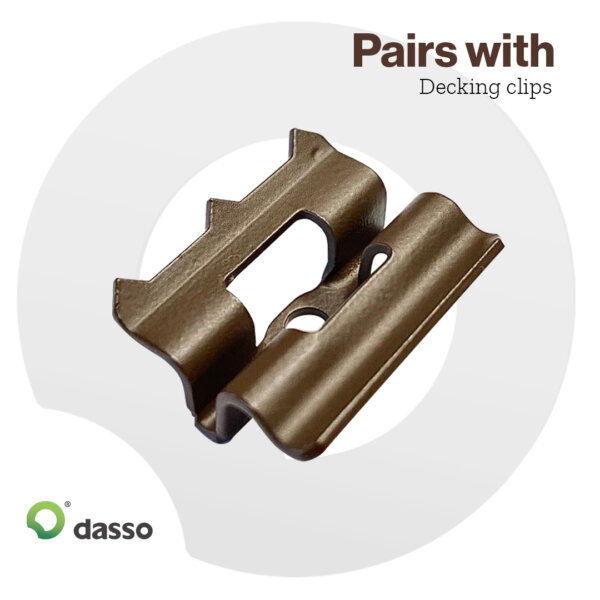 Explainer image to show what decking clips the bamboo decking pairs with