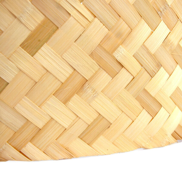 An extreme close-up of the woven bamboo matting product, showing the interwoven bamboo strands