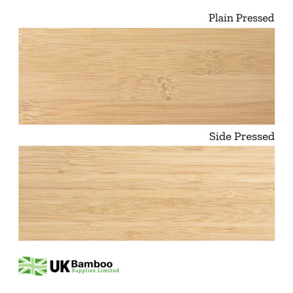 A large explainer image showing the difference between side and plain pressed bamboo plyboards