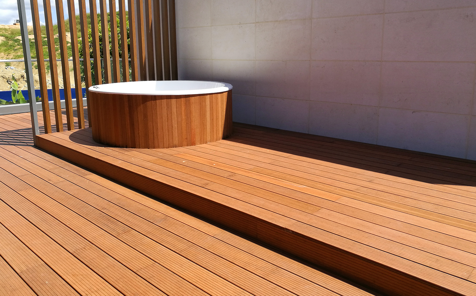 Dasso CTECH sustainable bamboo decking installed around a hot tub